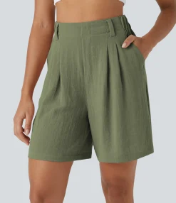 Shorts<HALARA High Waisted Pocket Wide Leg Casual Linen-Feel Bermuda Shorts