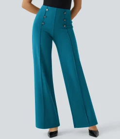High-Waisted Pants|Wide-Leg Pants<HALARA High Waisted Pocket Wide Leg Work Pants