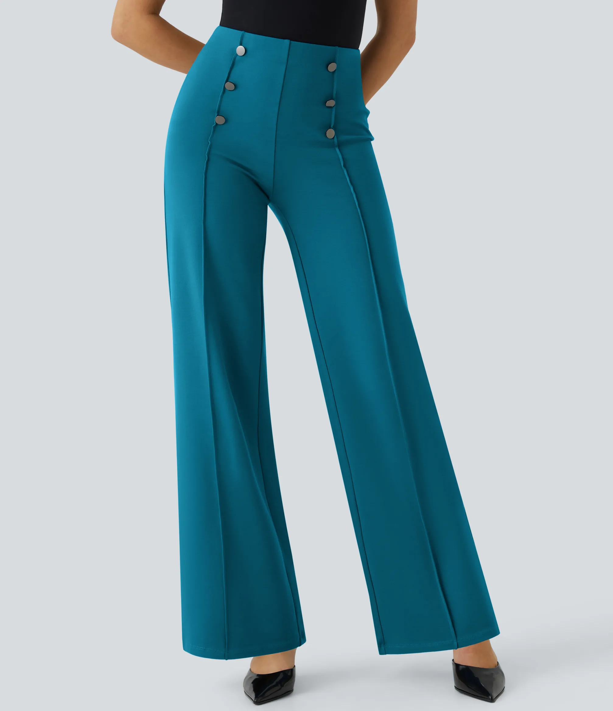High-Waisted Pants|Wide-Leg Pants<HALARA High Waisted Pocket Wide Leg Work Pants