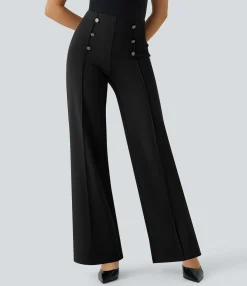 High-Waisted Pants|Wide-Leg Pants<HALARA High Waisted Pocket Wide Leg Work Pants