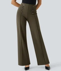 High-Waisted Pants|Wide-Leg Pants<HALARA High Waisted Pocket Wide Leg Work Pants