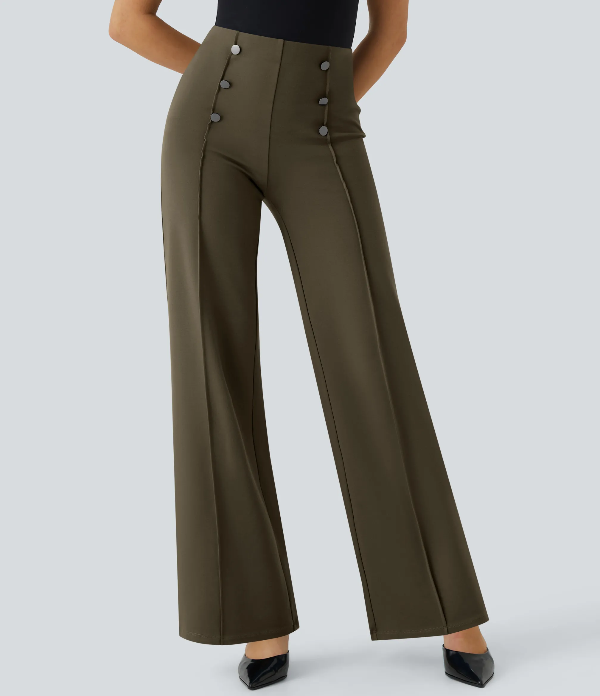 High-Waisted Pants|Wide-Leg Pants<HALARA High Waisted Pocket Wide Leg Work Pants