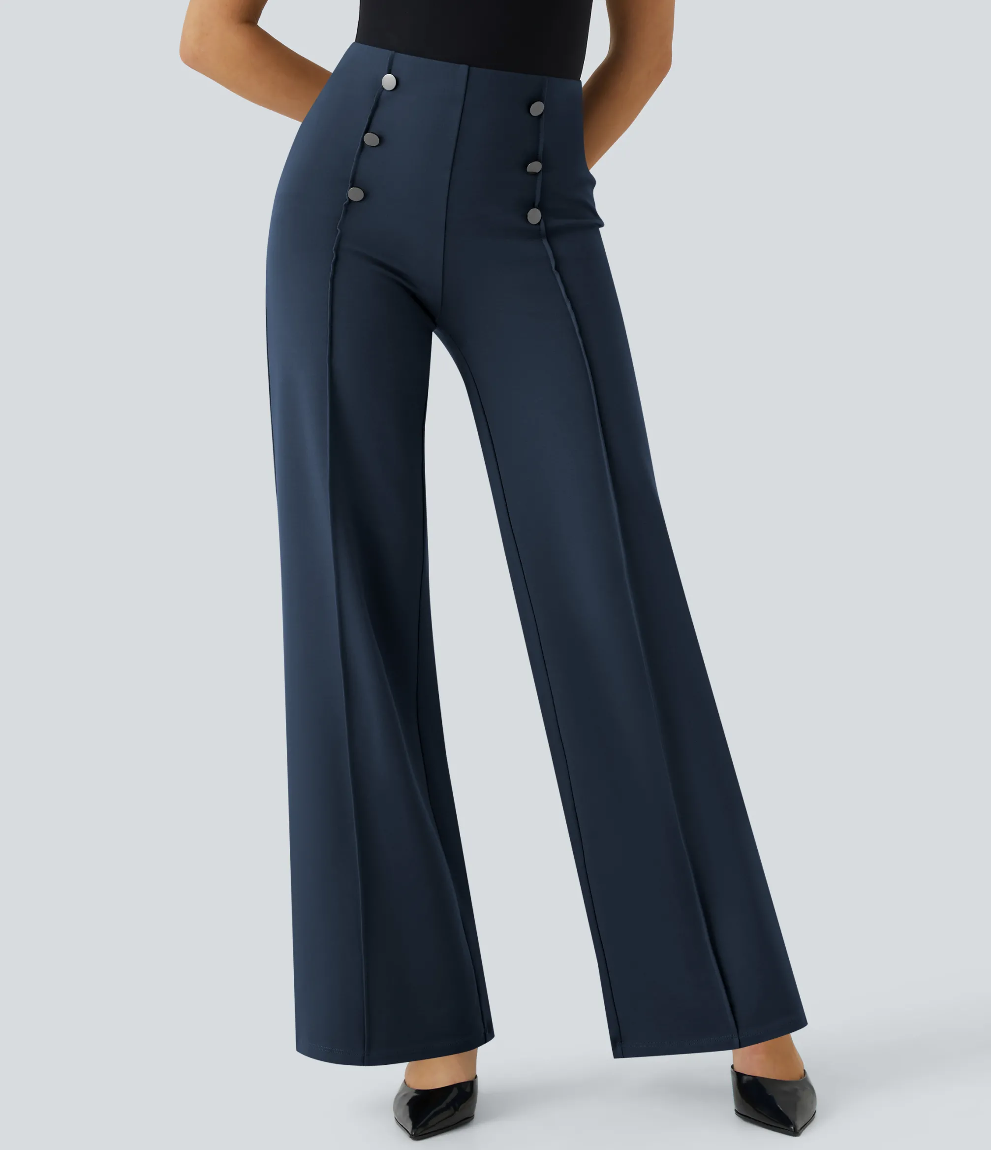 High-Waisted Pants|Wide-Leg Pants<HALARA High Waisted Pocket Wide Leg Work Pants