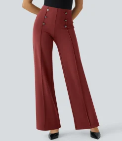 High-Waisted Pants|Wide-Leg Pants<HALARA High Waisted Pocket Wide Leg Work Pants