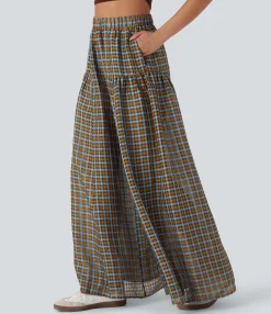 High-Waisted Pants|Wide-Leg Pants<HALARA High Waisted Pocket Wide Leg Flowy Plaid Casual Pants