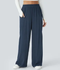Pants|High-Waisted Pants<HALARA High Waisted Pocket Wide Leg Casual Linen-Feel Pants