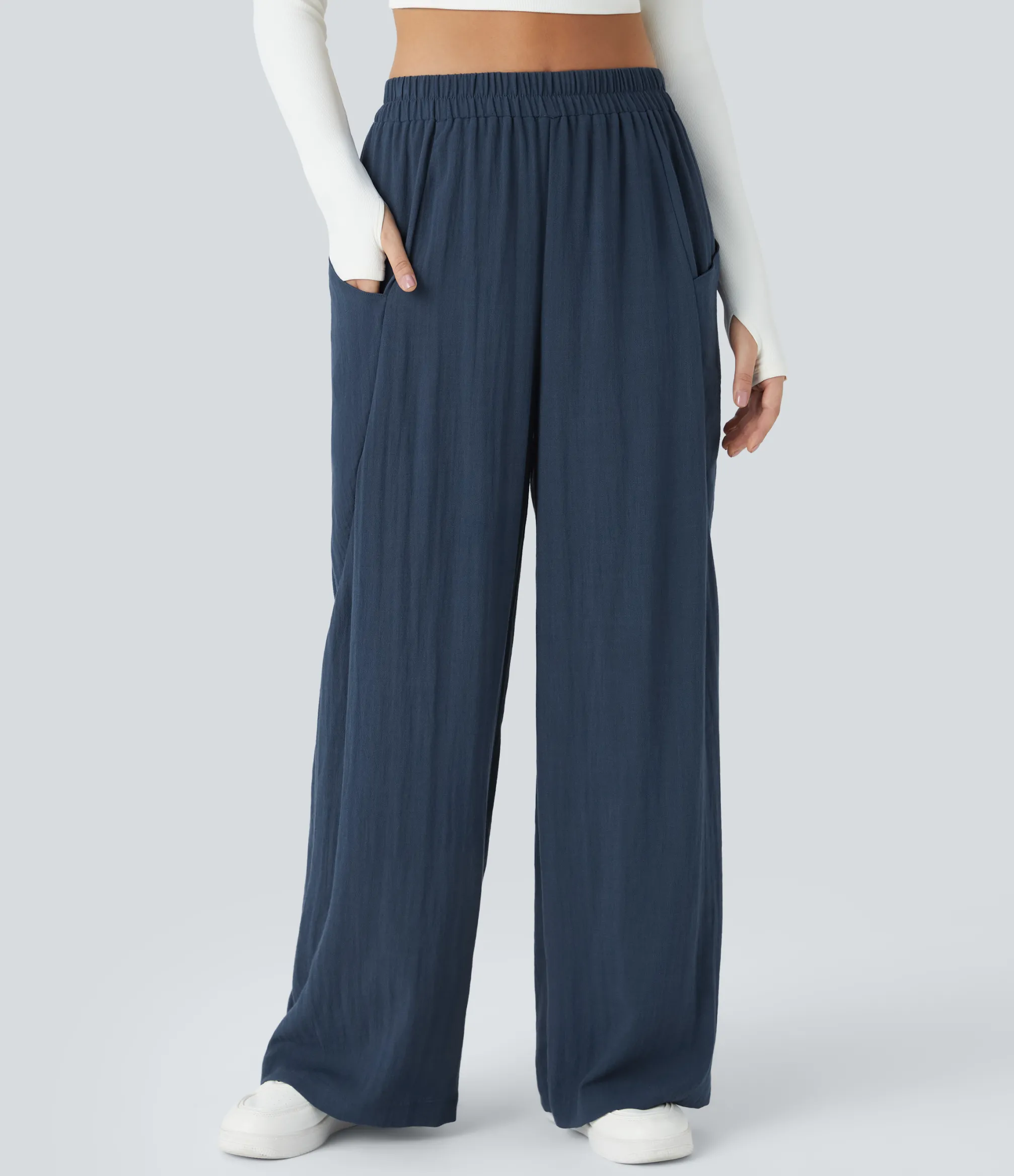 Pants|High-Waisted Pants<HALARA High Waisted Pocket Wide Leg Casual Linen-Feel Pants