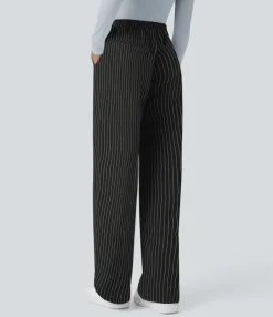 High-Waisted Pants|Wide-Leg Pants<HALARA High Waisted Pocket Wide Leg Stripe Work Pants