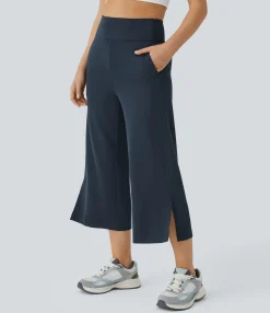 Pants|High-Waisted Pants<HALARA High Waisted Pocket Wide Leg Capri Yoga Pants Blue Nights