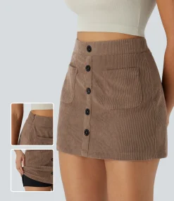 Mini Skirts|Casual Skirts<HALARA High Waisted Pocket Zipper 2-in-1 Corduroy Mini Casual Skirt