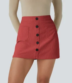 Mini Skirts|Casual Skirts<HALARA High Waisted Pocket Zipper 2-in-1 Corduroy Mini Casual Skirt