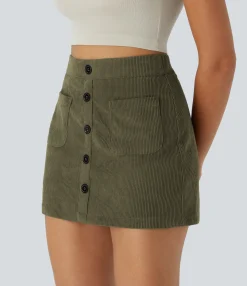 Mini Skirts|Casual Skirts<HALARA High Waisted Pocket Zipper 2-in-1 Corduroy Mini Casual Skirt