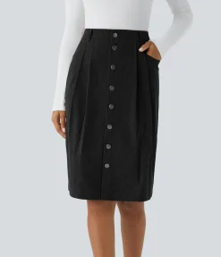 Maxi & Midi Skirts|Casual Skirts<HALARA High Waisted Pockets Front Midi Casual Corduroy Skirt