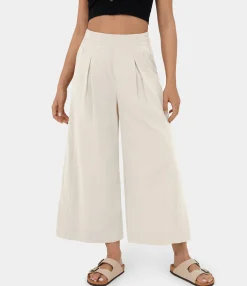 Pants|High-Waisted Pants<HALARA High Waisted Pockets Hem Wide Leg Palazzo Capri Casual Linen-Feel Pants