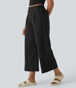 Pants|High-Waisted Pants<HALARA High Waisted Pockets Hem Wide Leg Palazzo Capri Casual Linen-Feel Pants