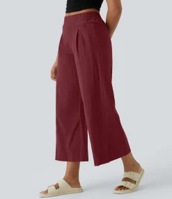 Pants|High-Waisted Pants<HALARA High Waisted Pockets Hem Wide Leg Palazzo Capri Casual Linen-Feel Pants