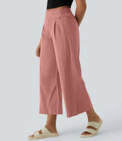 Pants|High-Waisted Pants<HALARA High Waisted Pockets Hem Wide Leg Palazzo Capri Casual Linen-Feel Pants