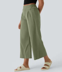 Pants|High-Waisted Pants<HALARA High Waisted Pockets Hem Wide Leg Palazzo Capri Casual Linen-Feel Pants