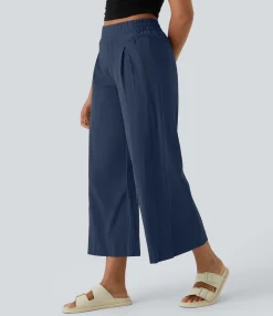 Pants|High-Waisted Pants<HALARA High Waisted Pockets Hem Wide Leg Palazzo Capri Casual Linen-Feel Pants