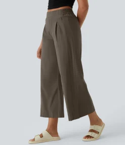 Pants|High-Waisted Pants<HALARA High Waisted Pockets Hem Wide Leg Palazzo Capri Casual Linen-Feel Pants