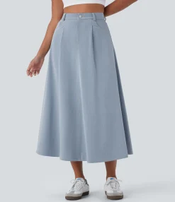 Casual Skirts|Maxi & Midi Skirts<HALARA High Waisted Pockets Midi Casual Flare Skirt