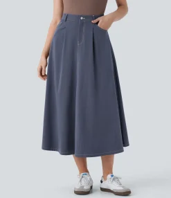 Casual Skirts|Maxi & Midi Skirts<HALARA High Waisted Pockets Midi Casual Flare Skirt