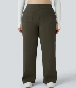 Plus Size<HALARA High Waisted Pockets Straight Leg Casual Plus Size Pants