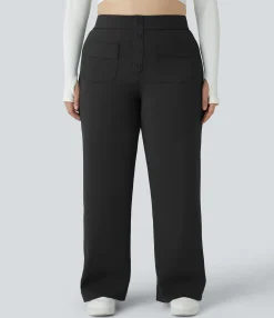 Plus Size<HALARA High Waisted Pockets Straight Leg Casual Plus Size Pants