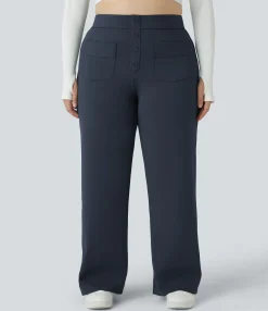 Plus Size<HALARA High Waisted Pockets Straight Leg Casual Plus Size Pants