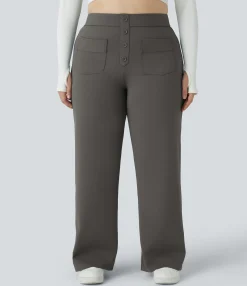 Plus Size<HALARA High Waisted Pockets Straight Leg Casual Plus Size Pants