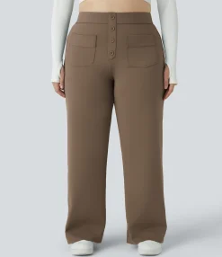 Plus Size<HALARA High Waisted Pockets Straight Leg Casual Plus Size Pants