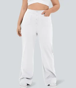 Plus Size<HALARA High Waisted Pockets Straight Leg Casual Plus Size Pants