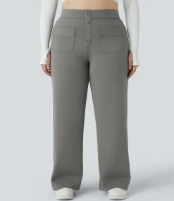 Plus Size<HALARA High Waisted Pockets Straight Leg Casual Plus Size Pants