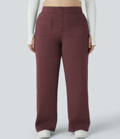 Plus Size<HALARA High Waisted Pockets Straight Leg Casual Plus Size Pants