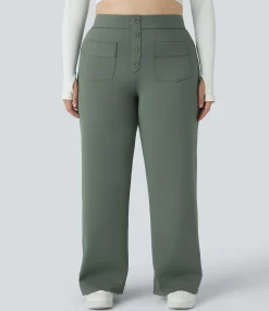 Plus Size<HALARA High Waisted Pockets Straight Leg Casual Plus Size Pants