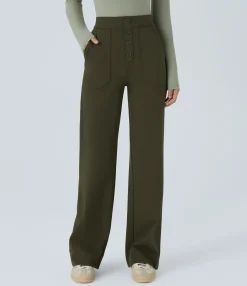 High-Waisted Pants|Straight-Leg Pants<HALARA High Waisted Pockets Straight Leg Casual Pants