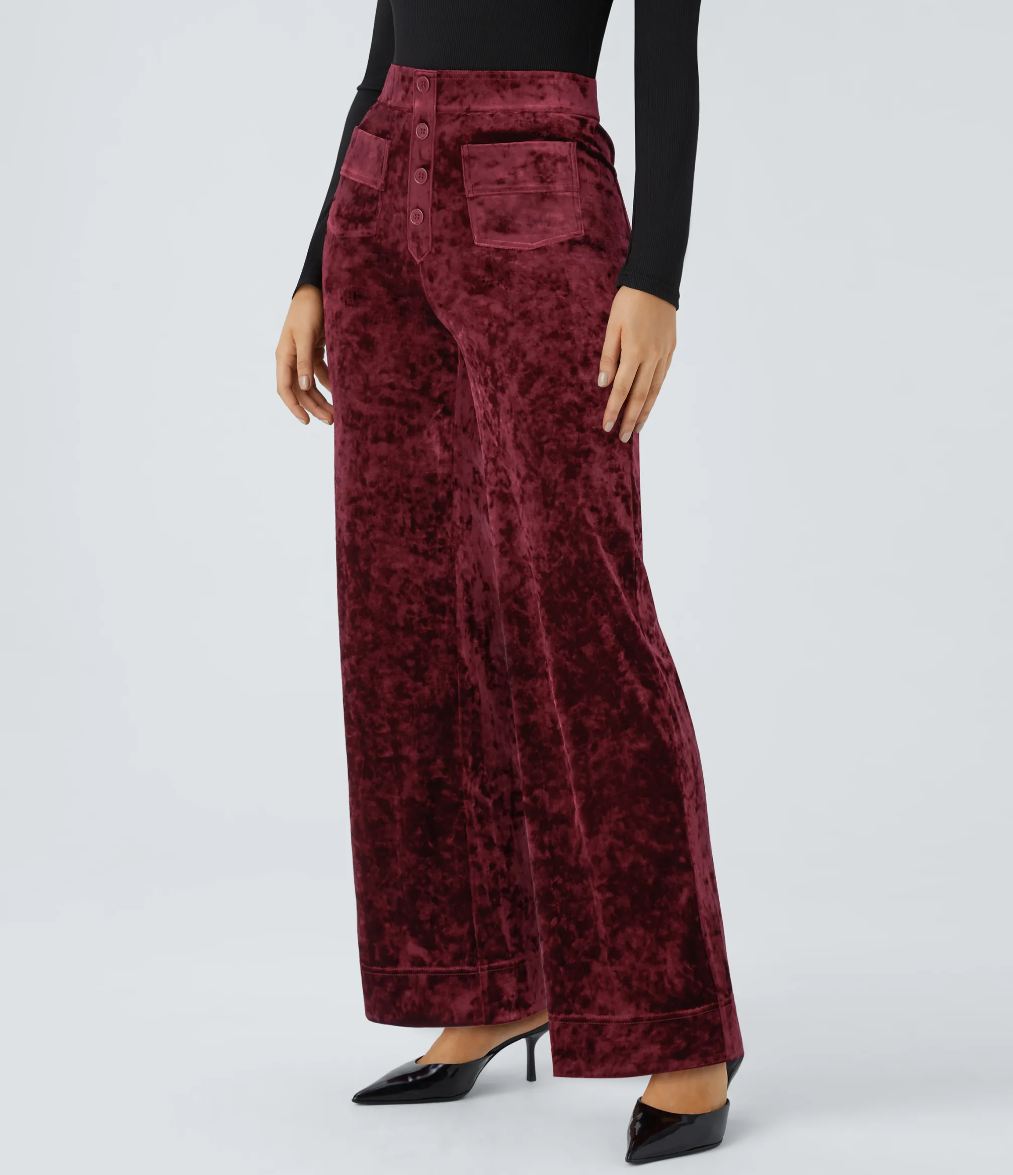 High-Waisted Pants|Straight-Leg Pants<HALARA High Waisted Pockets Straight Leg Velvet Casual Pants