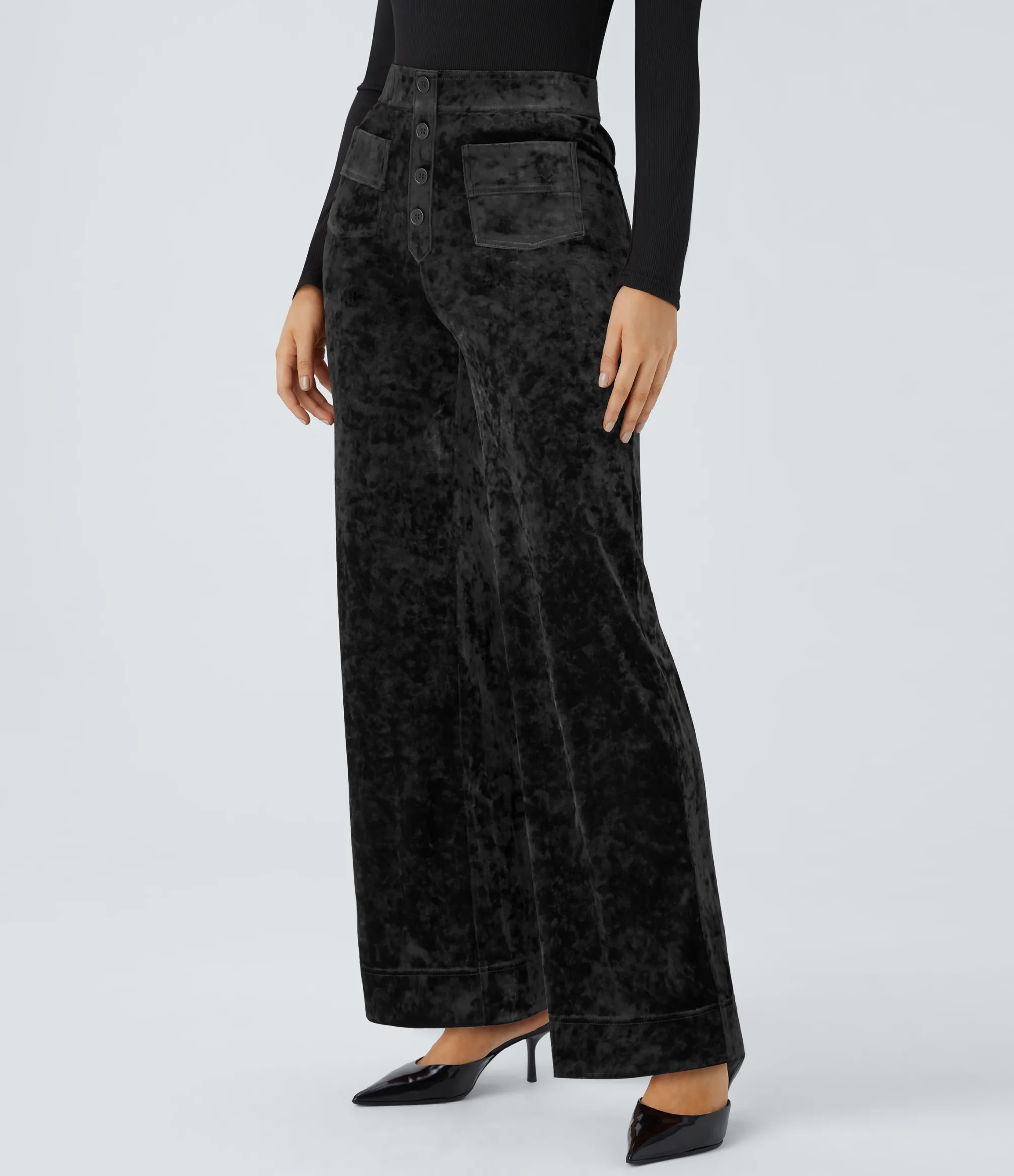 High-Waisted Pants|Straight-Leg Pants<HALARA High Waisted Pockets Straight Leg Velvet Casual Pants