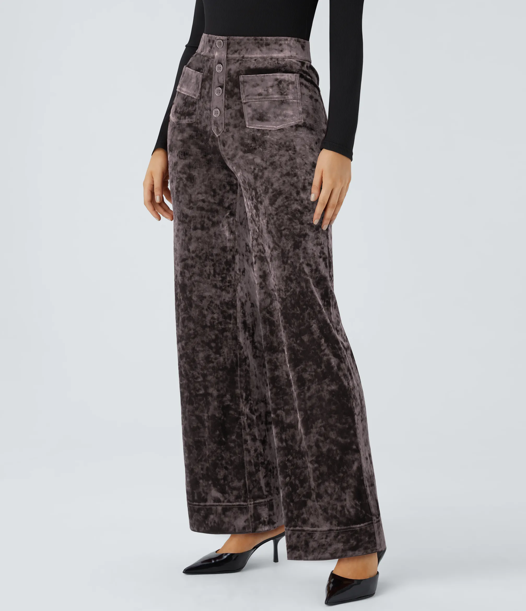 High-Waisted Pants|Straight-Leg Pants<HALARA High Waisted Pockets Straight Leg Velvet Casual Pants