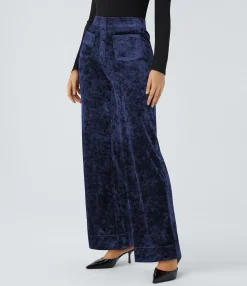 High-Waisted Pants|Straight-Leg Pants<HALARA High Waisted Pockets Straight Leg Velvet Casual Pants