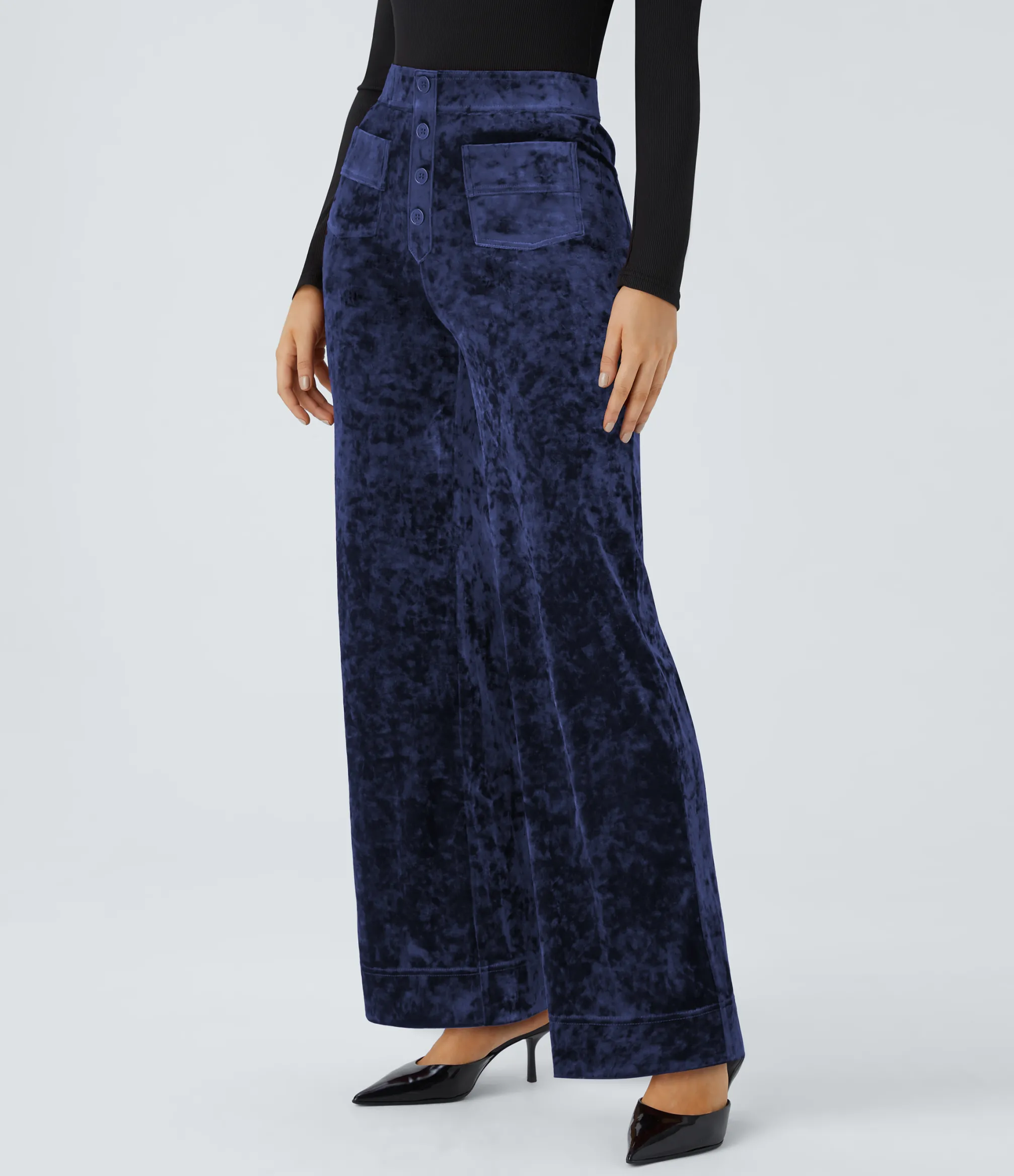 High-Waisted Pants|Straight-Leg Pants<HALARA High Waisted Pockets Straight Leg Velvet Casual Pants