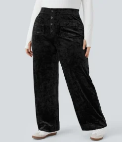 Plus Size<HALARA High Waisted Pockets Straight Leg Velvet Casual Plus Size Pants