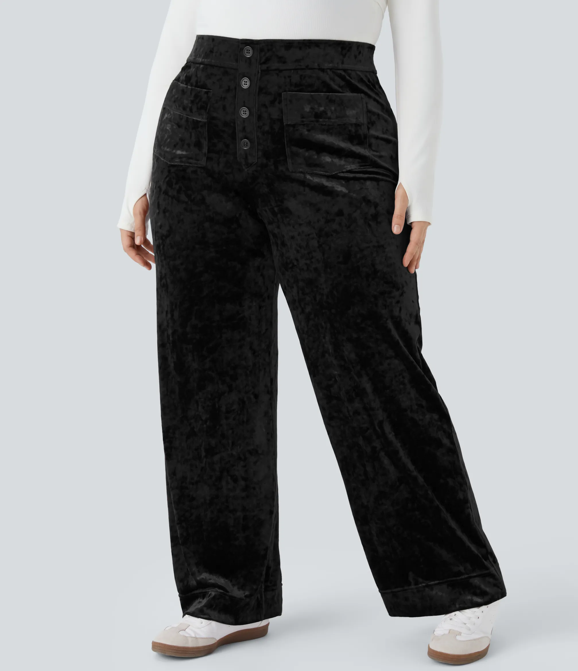 Plus Size<HALARA High Waisted Pockets Straight Leg Velvet Casual Plus Size Pants