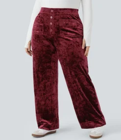 Plus Size<HALARA High Waisted Pockets Straight Leg Velvet Casual Plus Size Pants