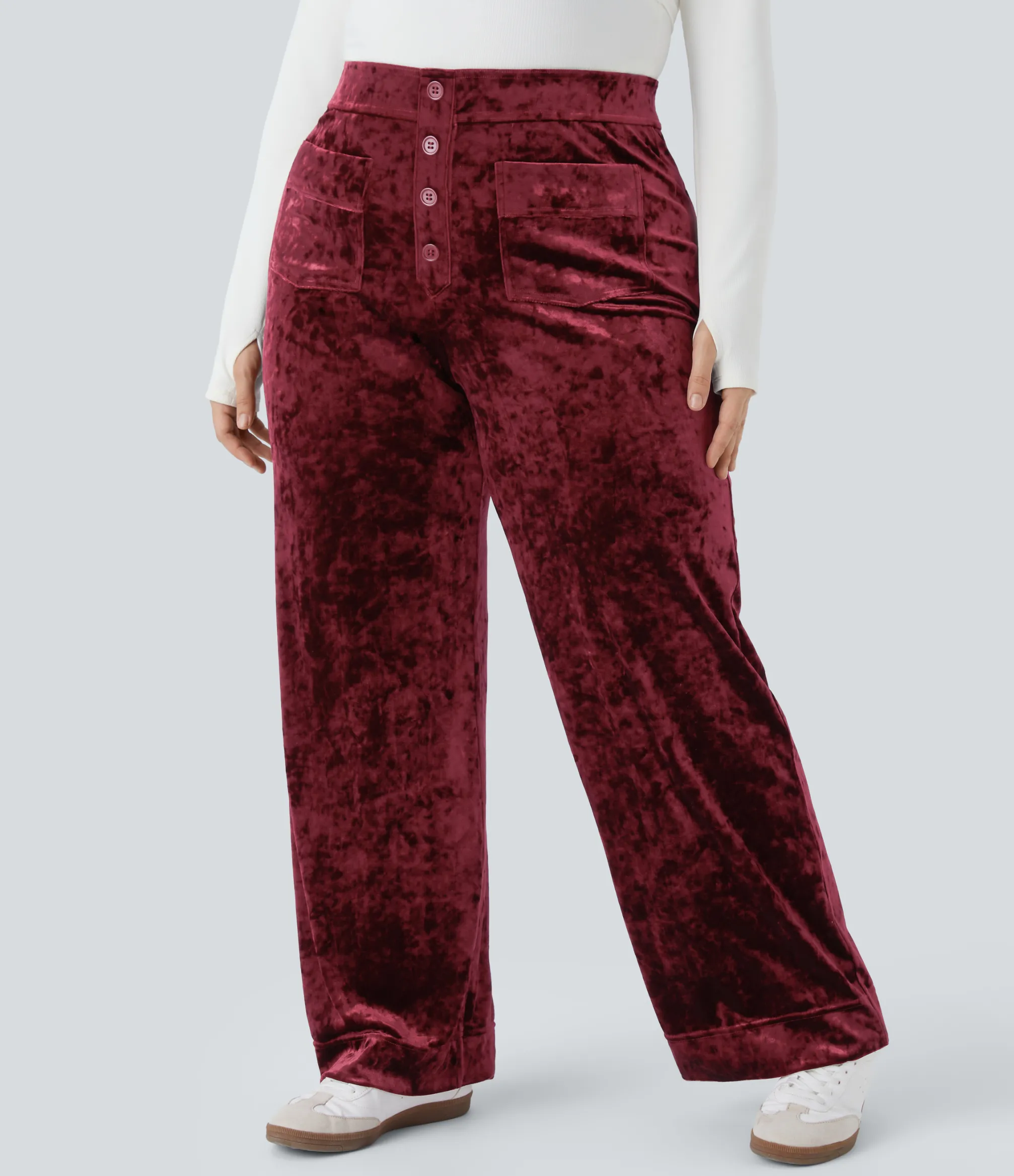 Plus Size<HALARA High Waisted Pockets Straight Leg Velvet Casual Plus Size Pants