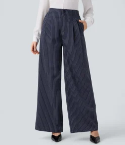 High-Waisted Pants|Wide-Leg Pants<HALARA High Waisted Pockets Stripe Wide Leg Work Pants