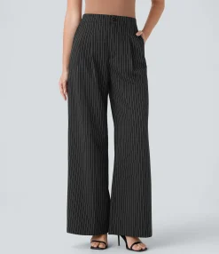 High-Waisted Pants|Wide-Leg Pants<HALARA High Waisted Pockets Stripe Wide Leg Work Pants