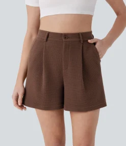 Shorts<HALARA High Waisted Pockets Waffle Casual Shorts