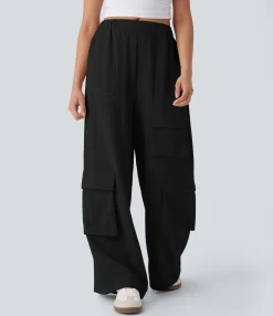 Pants|Cargo Pants<HALARA High Waisted Pockets Wide Leg Work Linen-Feel Cargo Pants