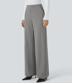 Pants|High-Waisted Pants<HALARA High Waisted Pockets Wide Leg Work Pants Silent Storm